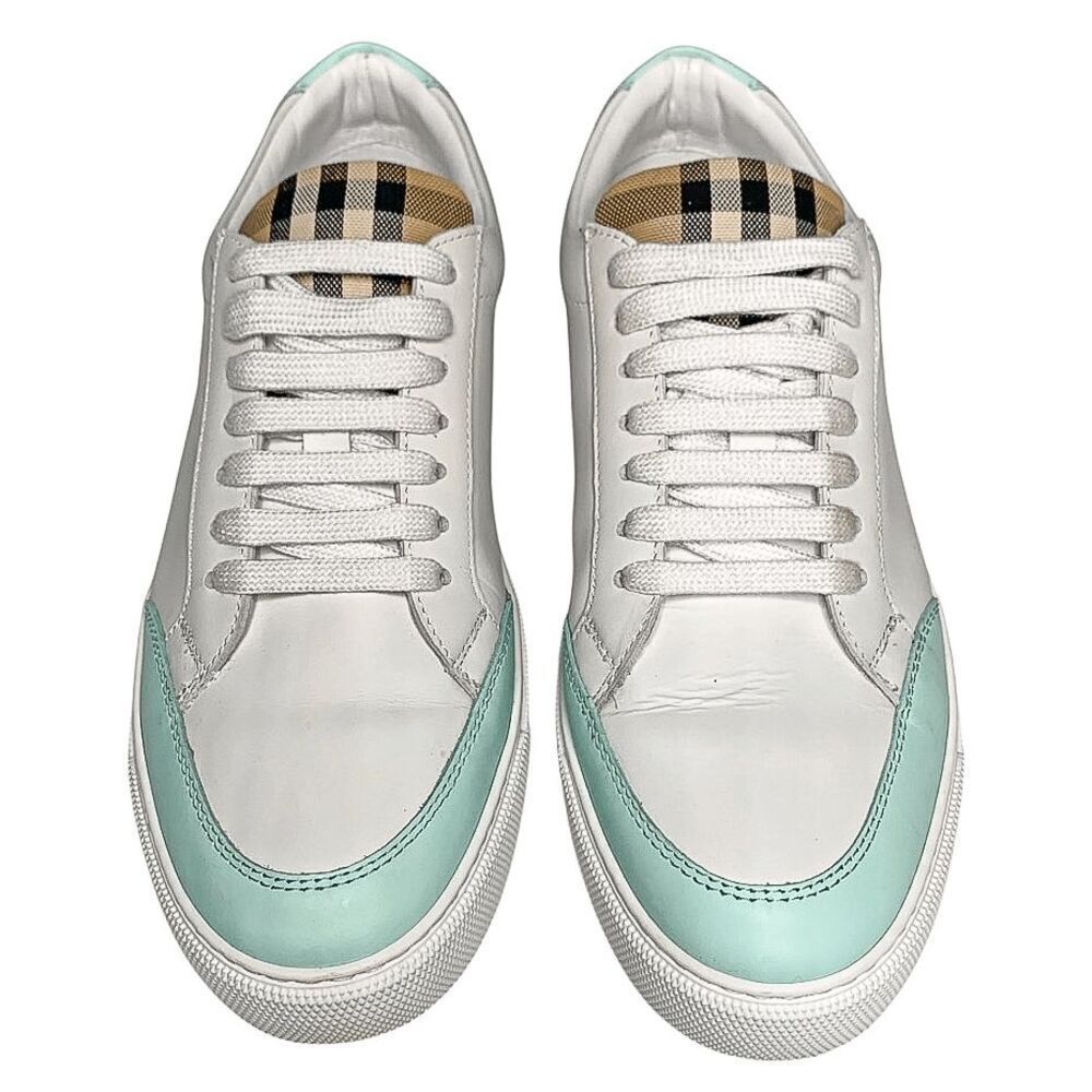 Burberry Low Top Nova Check Selma Lace Up Sneakers EU 37 Optic White Cool Mint - Picture 2 of 11